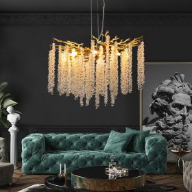 23.6-inch Modern Golden Pendant Light with Cascading Crystal Strands, Ideal for Living Room, Dining Room and Foyer