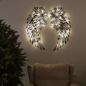 Carved Metal Wall Decor Art With Light Angel Wings Decoration (Color: Black with light, size: 30cm)