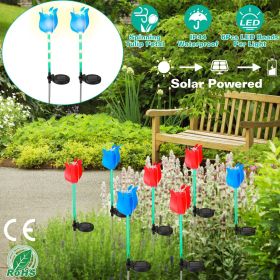 2Pcs Solar Powered Tulip Garden Light Wind Mill Waterproof Landscape Stake Lamp (Color: Blue)