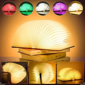 Wooden Book Light; Novelty Folding Book Lamp; 5 Colors Folding Night Light; Portable Desk Light USB Rechargeable Wooden Table Lamp Magnetic Desig (Color: colorful, size: Red Walnut-12*9*2.5cm)